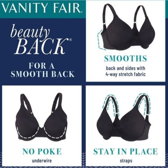 NWT Vanity Fair Beautiful Benefits Contour Back Smoother Bra Black 76380 38 C - Picture 3 of 4